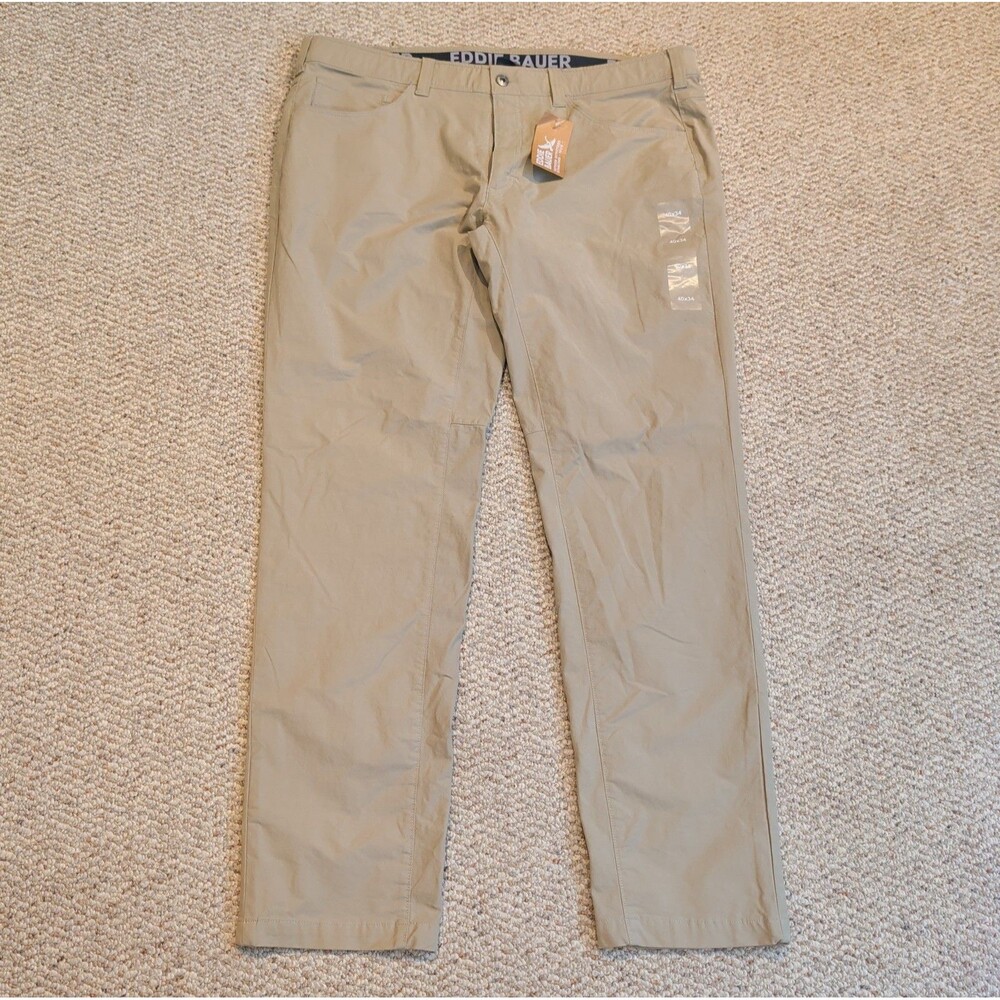 Eddie Bauer MR Voyager Flex Twill Pants Mens 40x34 Beige Slim Fit 5 Pocket
